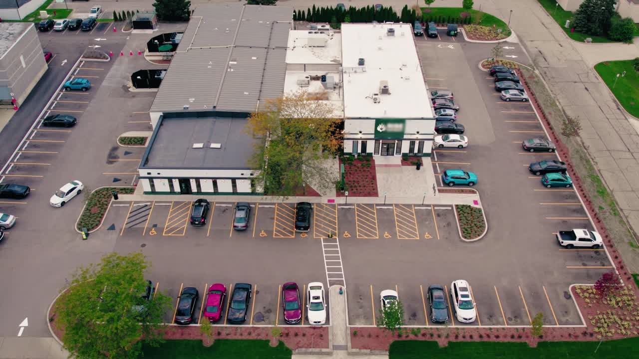 overview aerial dispensary store in America where you can buy weed, cannabis based products