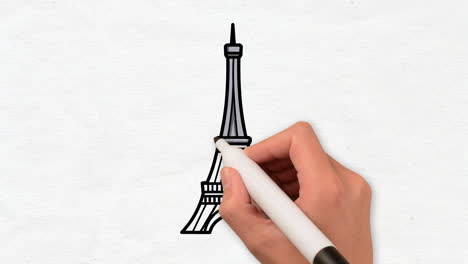 Animación-Cuadro-Por-Cuadro-Dibujada-A-Mano-Del-Diseño-De-La-Torre-Eiffel-Con-Un-Fondo-Blanco