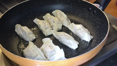 Gebratener-Schweinefleischknödel-Oder-Gyoza-Auf-Pfanne