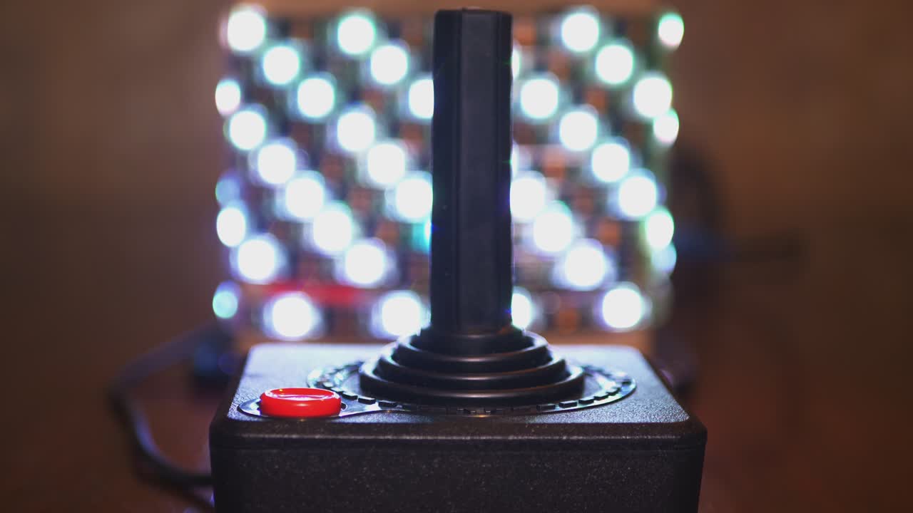 Extreme Close-Up Of Vintage Video Computer Console TV Game Joystick. 4K Zoom-In Footage