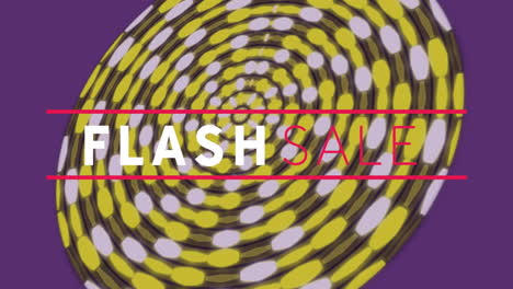 banner de texto de venta flash sobre rayas de led en forma circular contra un fondo púrpura