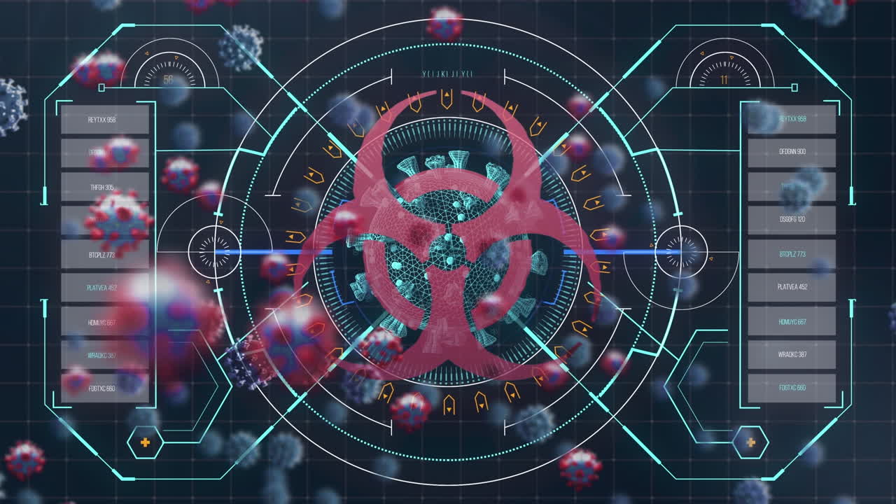 코로나 19 세포의 애니메이션과 생물 위험 기호에 대한 데이터 처리