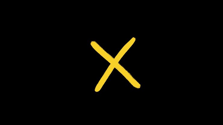 Hand-Drawn Yellow X Mark on Black Background