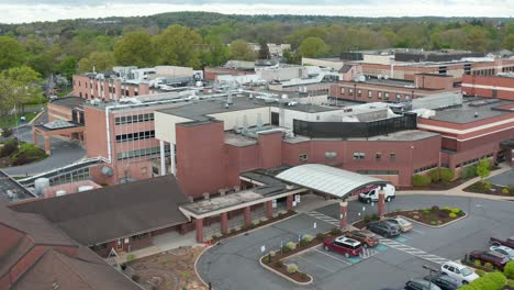 wide angle aerial of hospital in usa