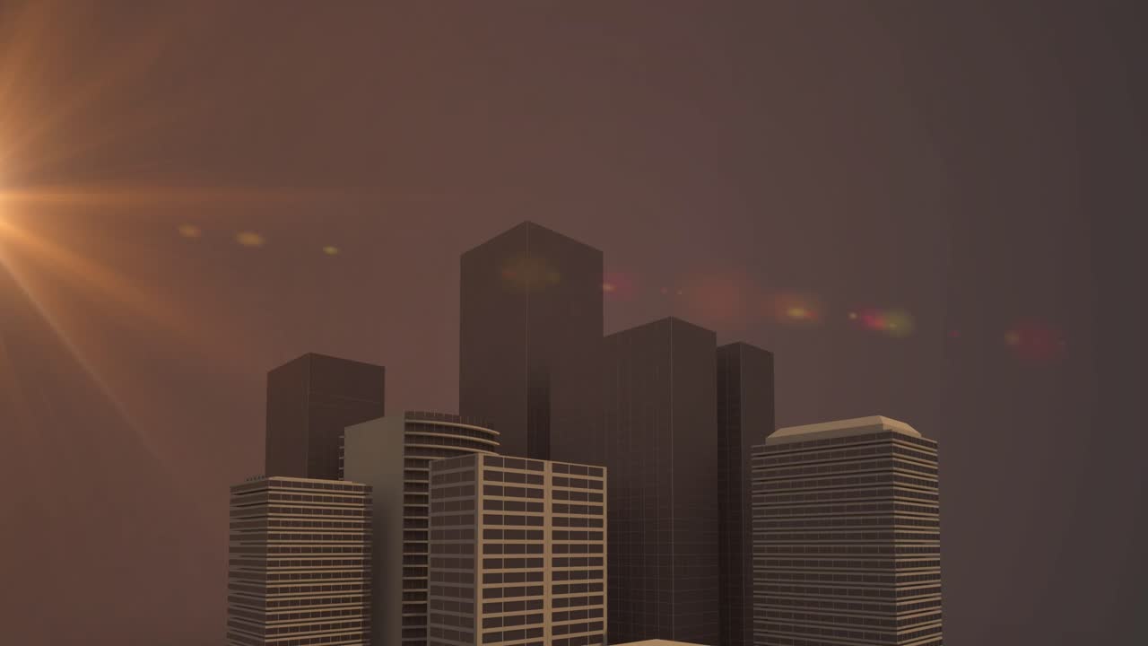 punto naranja de luz sobre los edificios altos