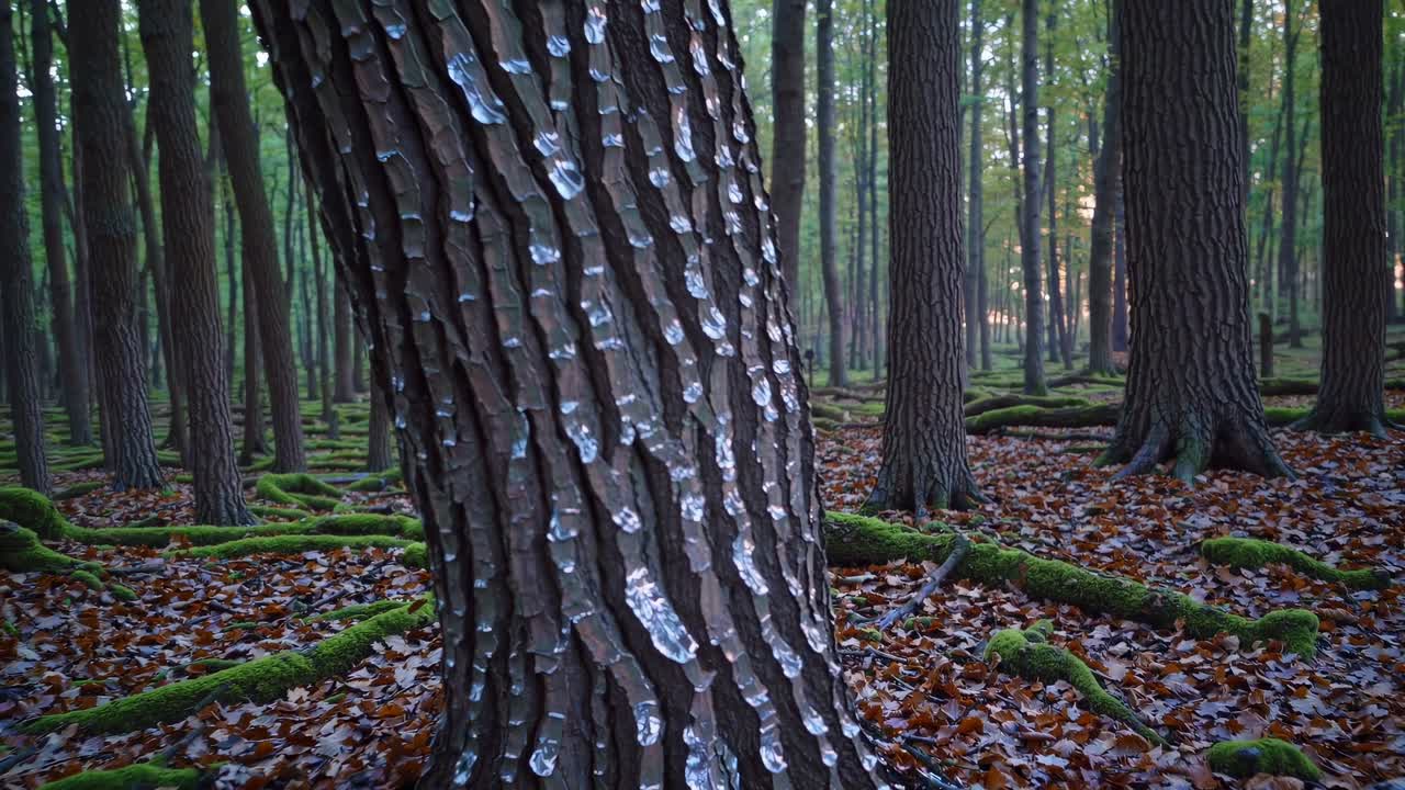 Mossy forest with trees and bark