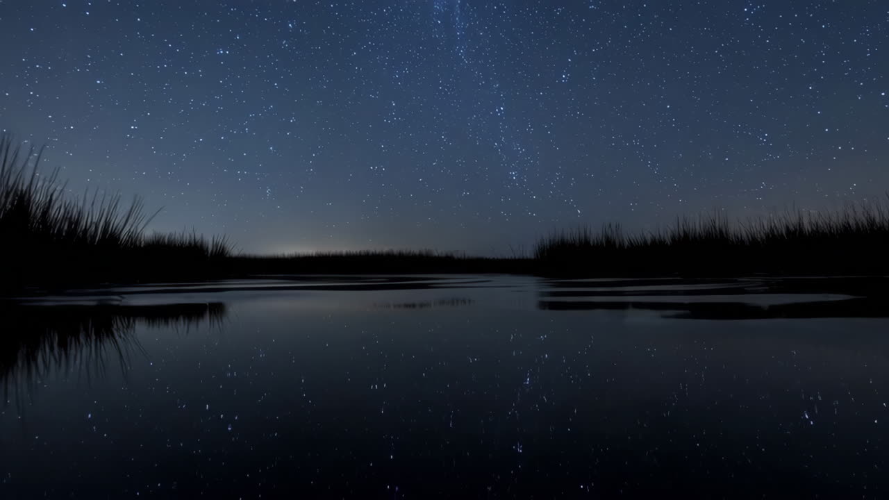 Riflesso di notte stellata su palude