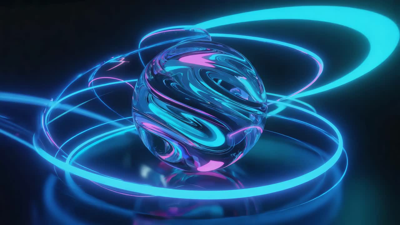 Abstract Glowing Orb with Neon Light Trails