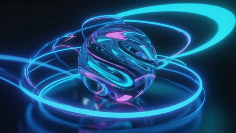 abstract glowing orb with neon light trails