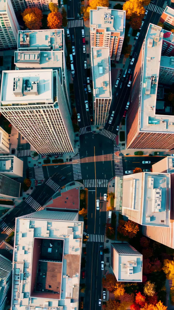 Vista aérea de la intersección de la ciudad en otoño
