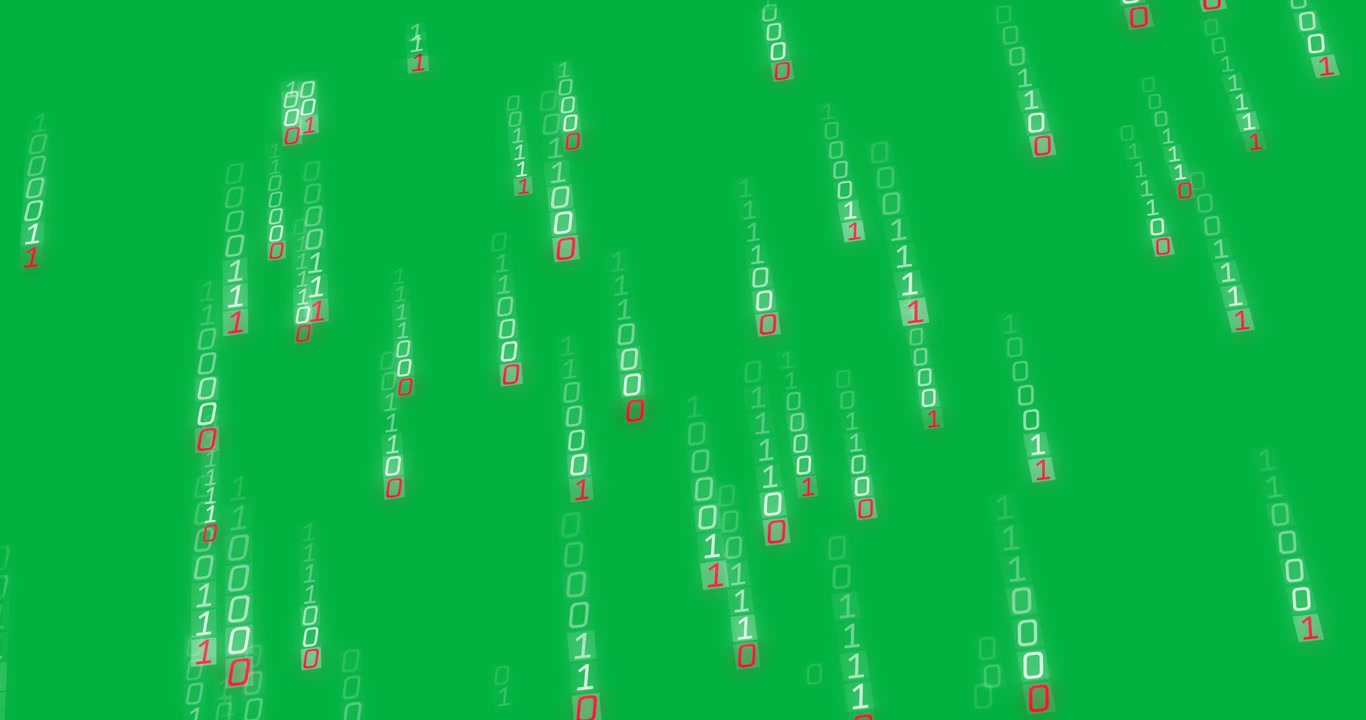 Animation of binary coding data processing over transparent background