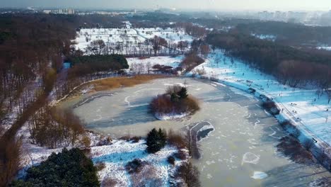 gdansk city aerial, ronald reagan park, winter 2018