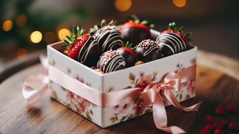 chocolate covered strawberries in a gift box