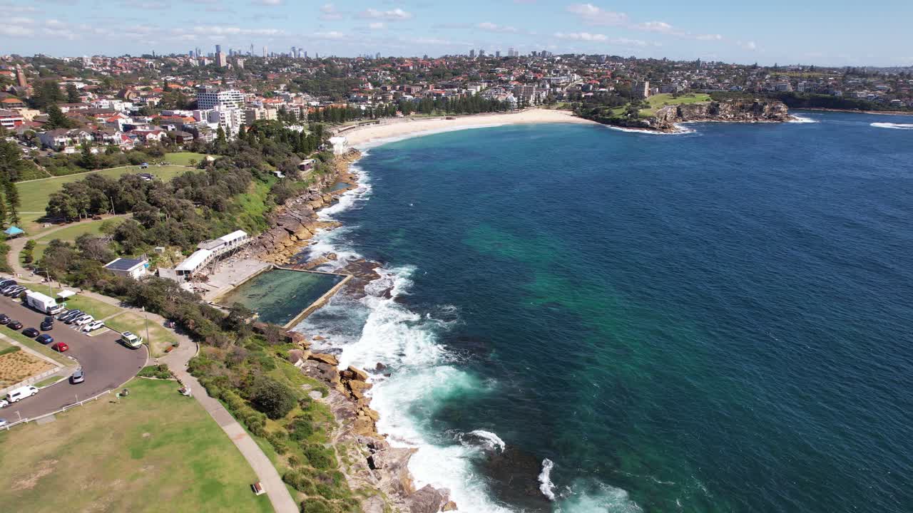 Coogee Beach And Ross Jones Rockpool In Sydney, Australia - Drone Shot