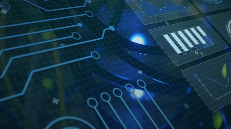 Animation of statistics and data processing on grey background