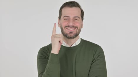 man getting idea while thinking, white screen