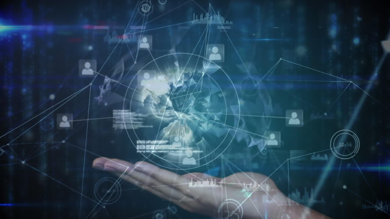 globo en la mano con iconos de personas