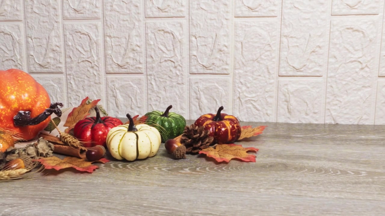 Autumn thanksgiving holiday decoration with colorful pumpkins
