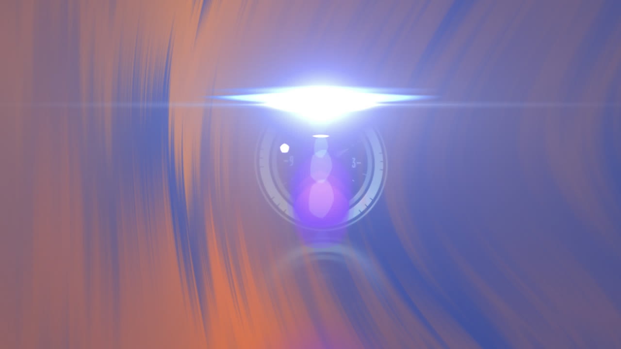 파란색 배경에 움직이는 시계 위에 빛의 흔적의 애니메이션.