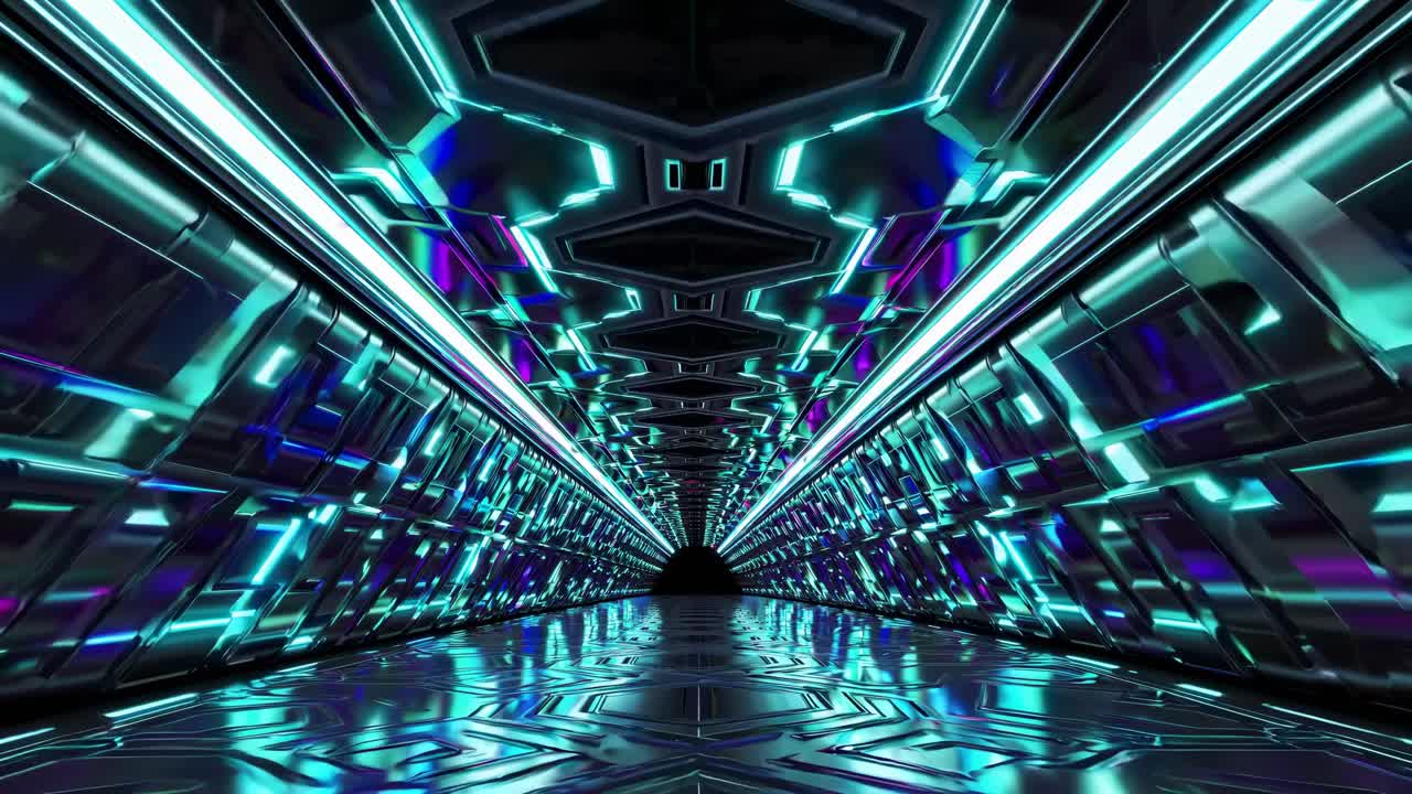 Futuristic Neon Tunnel 3D Rendering