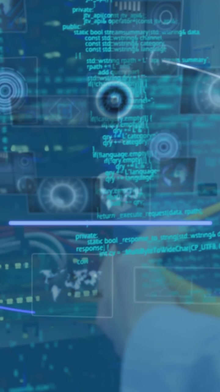 Animation of network of connections with icons and data processing over server room