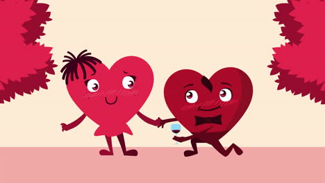 happy valentines day card with hearts couple and wine cup characters