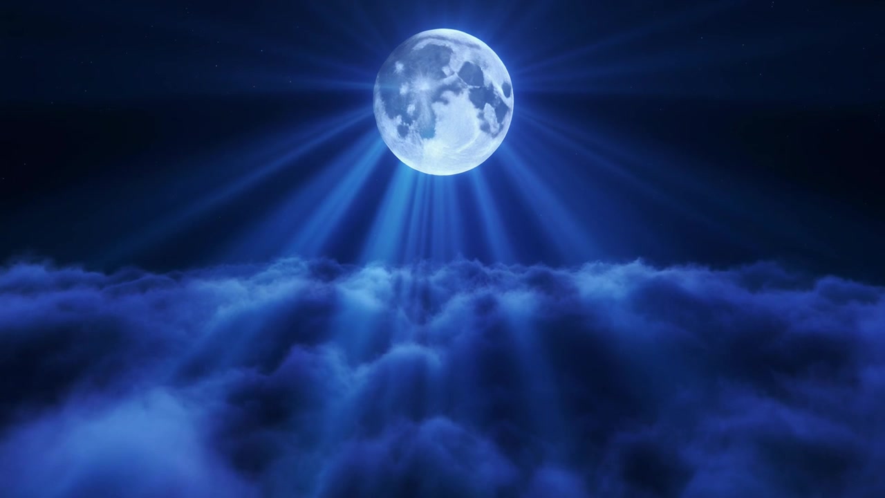 Full Moon Shining Above a Layer of Clouds at Night