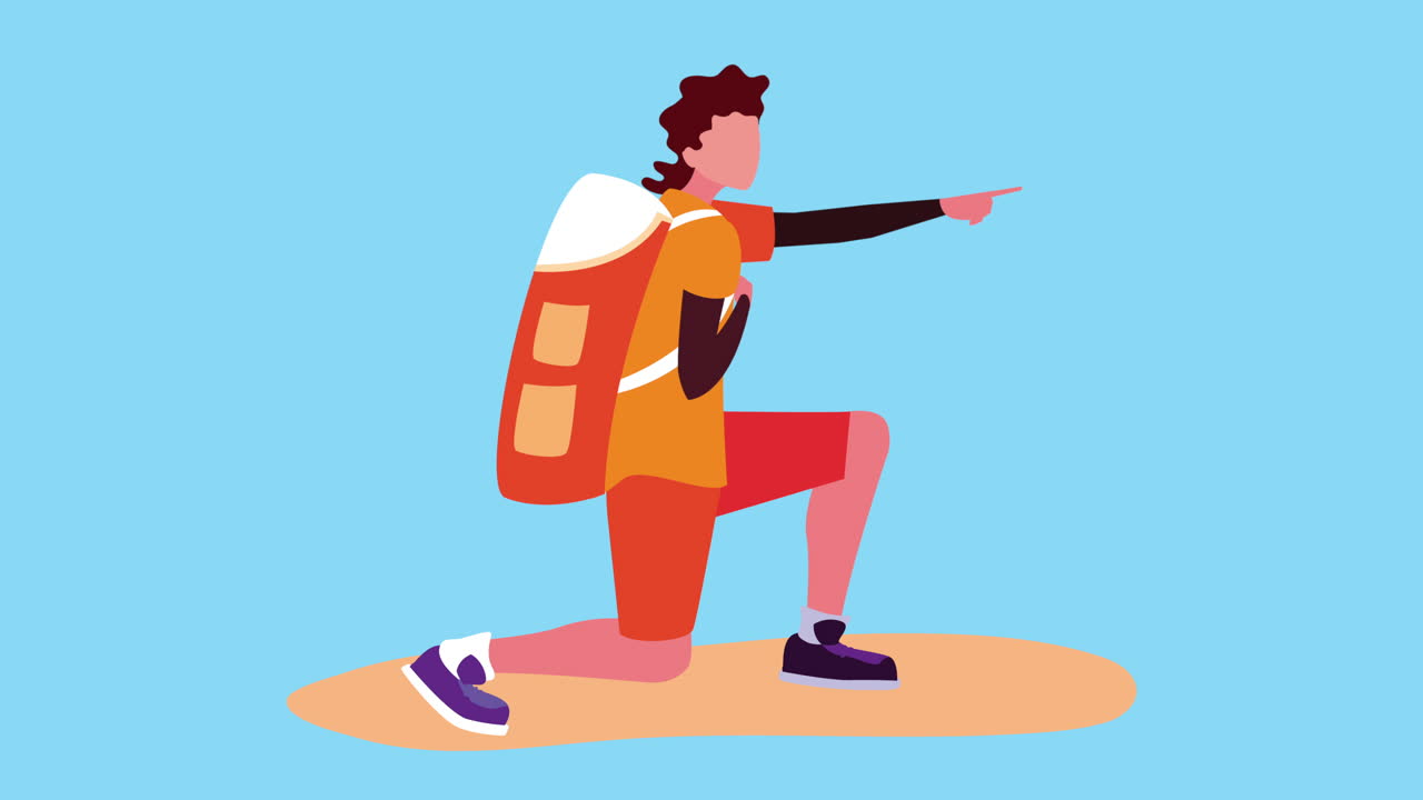 young adventurous man seated animation