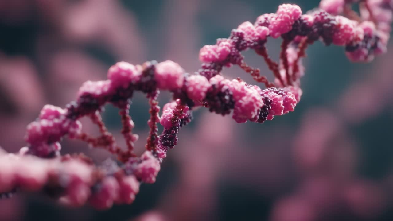 Intricate Pink DNA Helix Representing Genetic Complexity and Biological Functionality in a Stunning Abstract Visualization