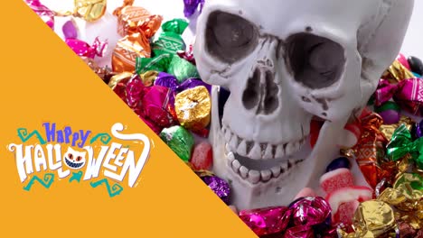 animation of happy halloween text over sweets