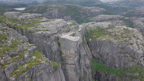pulpit rock cliffs in the municipality of strand in rogaland county, norway. aerial shot