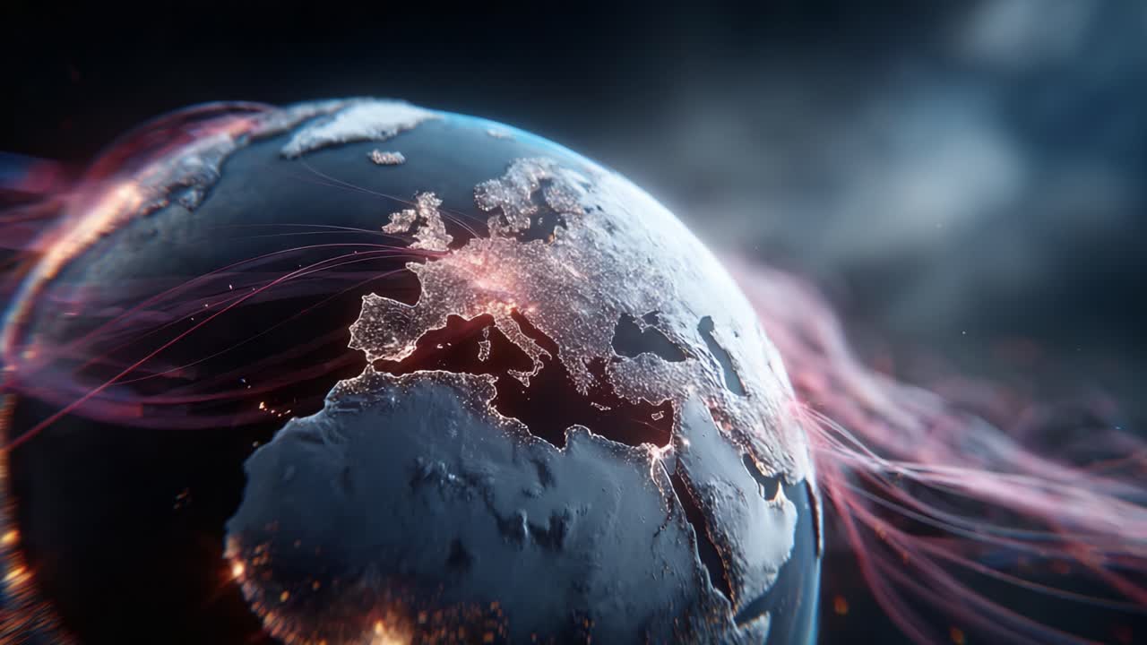 A Stunning Visual Representation of Earth Showcasing Europe with Data Streams Highlighting Connectivity and Digital Interaction in a Modern World