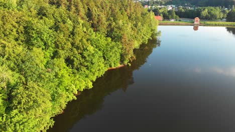 łapino lake in pomeranian district shot from a drone