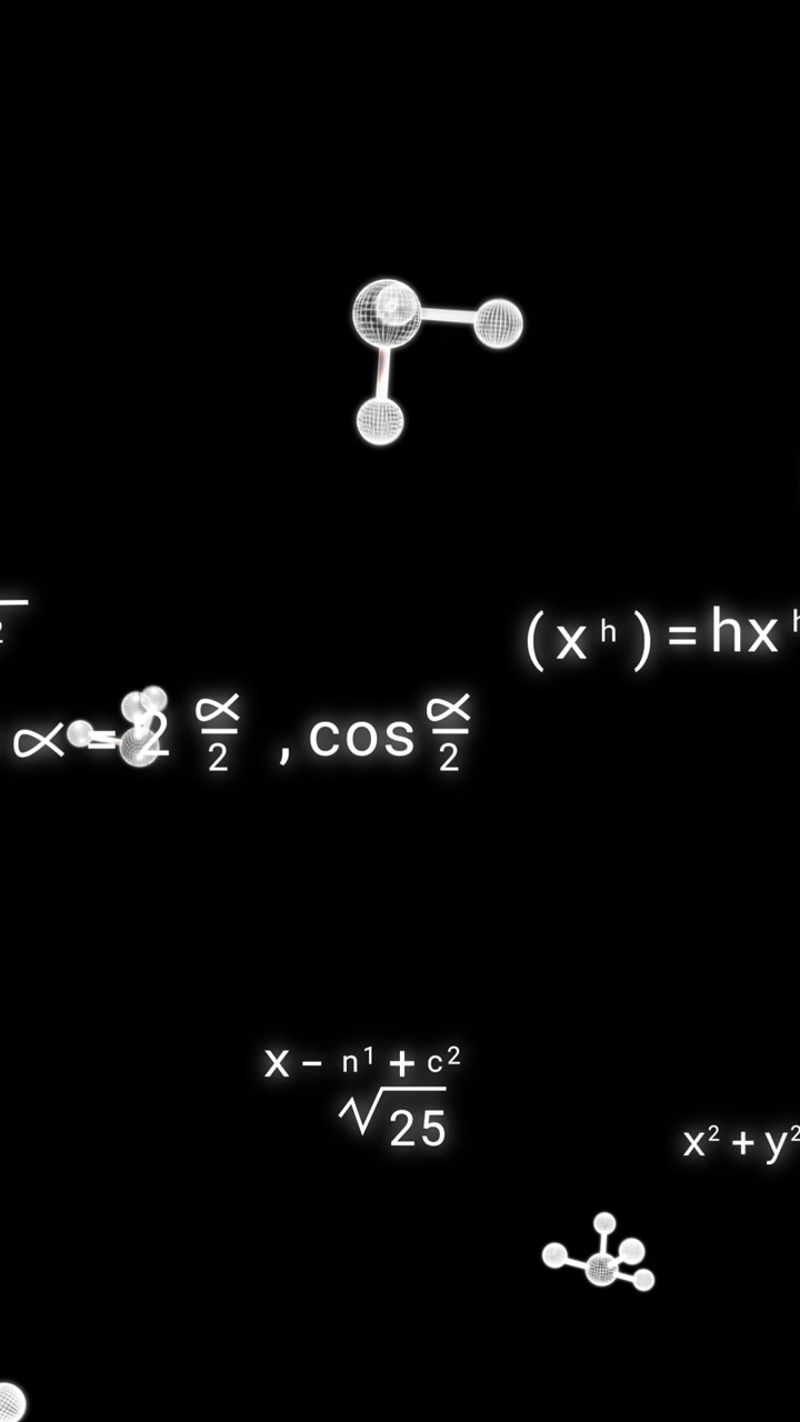Animation of molecules over mathematical equations on black background
