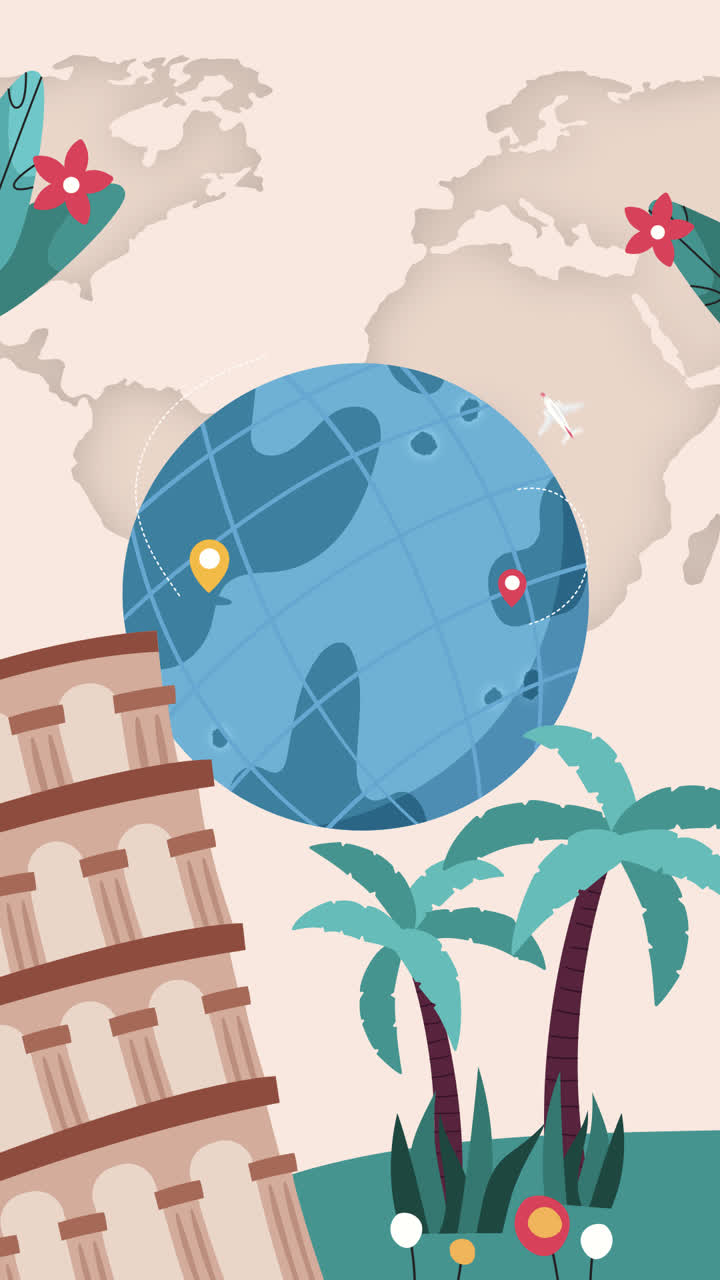 una animación de fondo plano para la celebración del día mundial del turismo