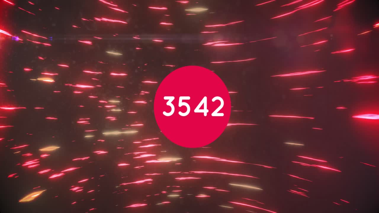 Animace čísel a světelných stop přes černé pozadí
