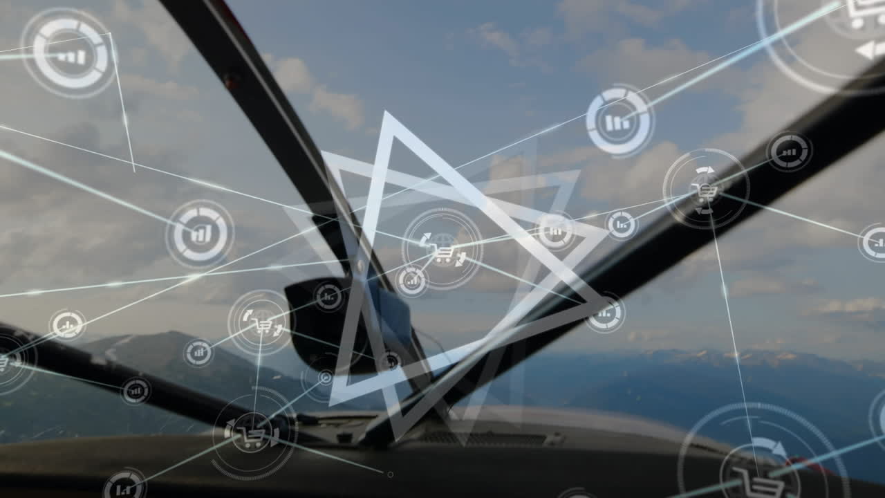 анимация сети соединений над самолетом