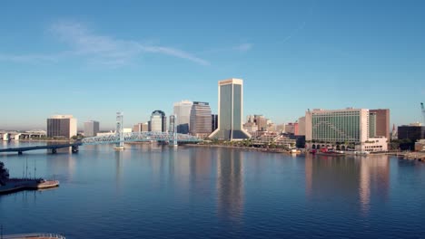 aerial view of jacksonville skyline with reflection in st