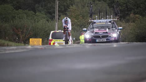 northallerton, yorkshire, uk, 25th september 2019 - uci men's elite individual time trial, road world championships - riders on the road 3km from the start