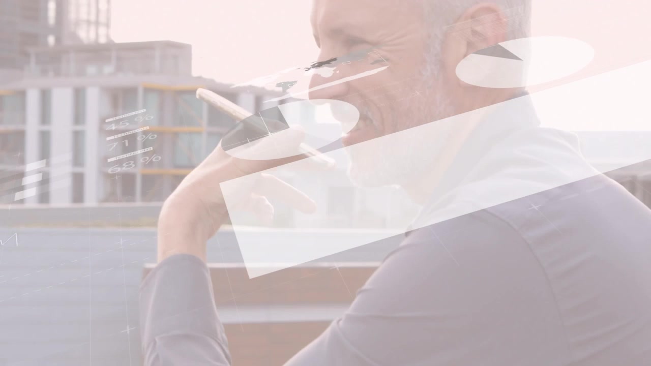 Animation of data processing over caucasian man using smartphone