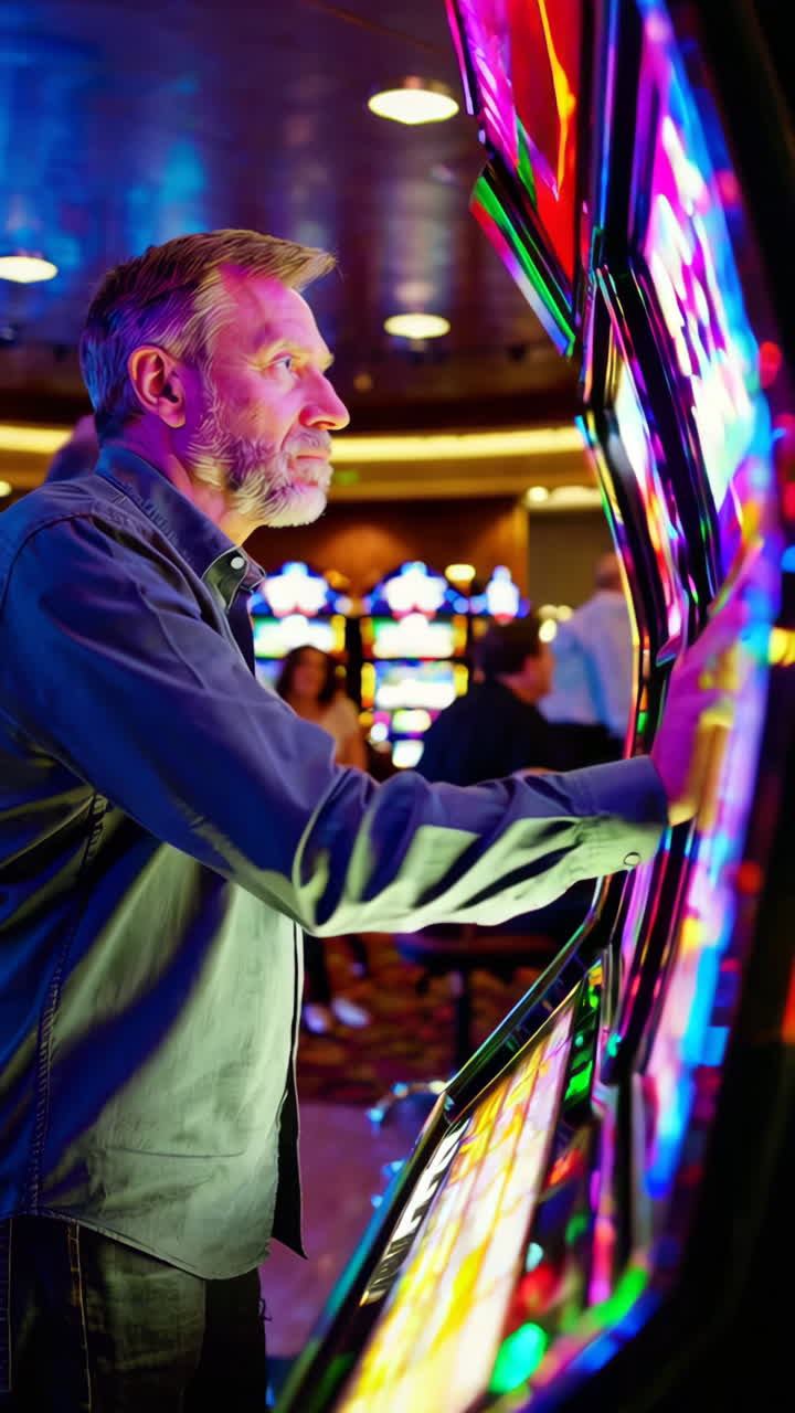 Uomo che gioca a slot machine in un casinò
