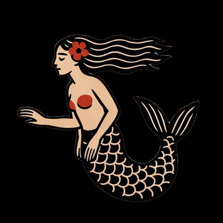 Animazione di illustrazione di sirena vintage, risorsa isolata, video 4K trasparente, canale alfa, ProRes.