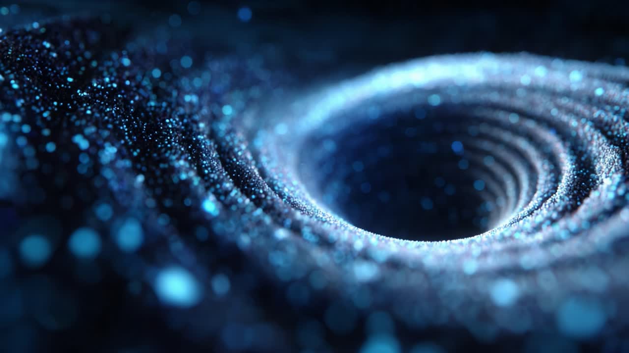 A mesmerizing close-up view of a swirling vortex filled with shimmering blue particles, creating an ethereal and cosmic atmosphere that captivates the imagination