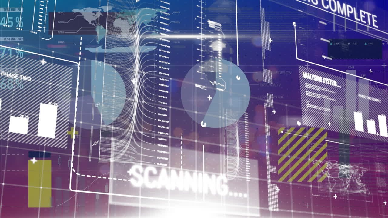 도시 풍경 위의 데이터 처리 애니메이션