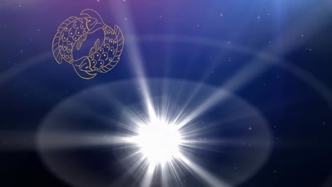 animation of horoscope symbols over stars on blue background