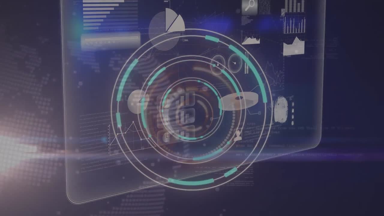 animación de escaneo de alcance sobre procesamiento de datos con globo sobre fondo negro