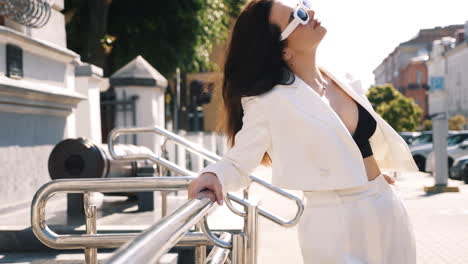 stylish woman in white suit