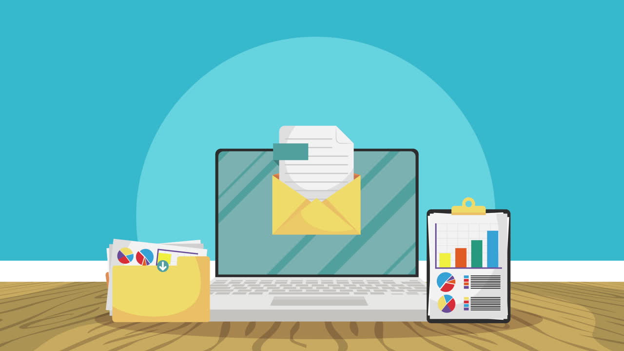 dispositivo portátil con animación de documentos