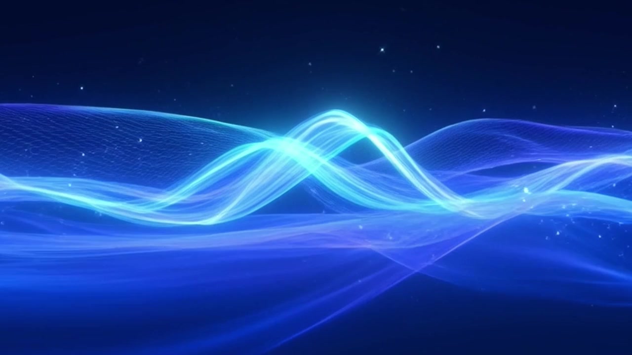 Abstract Blue Glowing Light Waves Moving in Dark Space