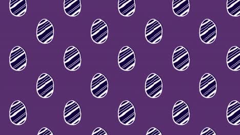 Animation-of-patterned-Easter-eggs-moving-in-rows-on-purple-background